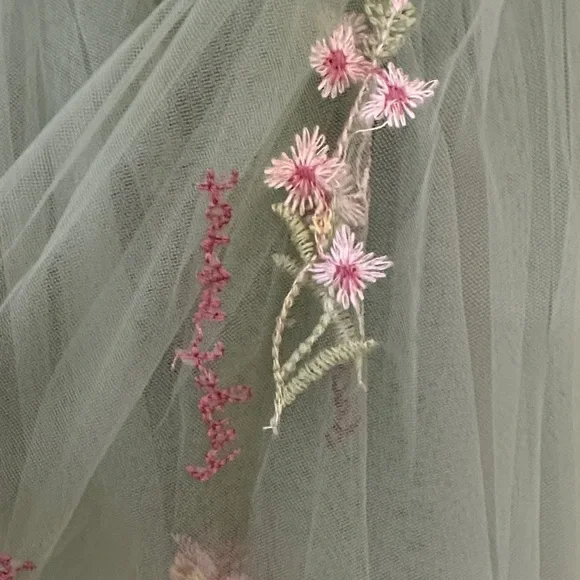 Green Floral Tulle Homecoming Dress - Picture 8 of 9